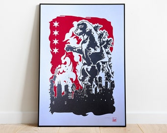 Chi-zilla Screen Print - Chicago Godzilla - Chicago