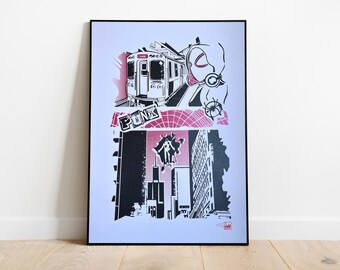 Pink Line - Screen Print -  Chicago Train