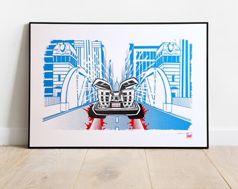 No Roads - Chicago - Back to the Future - Delorean - Screenprint