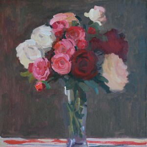 Róże. Oryginalny obraz olejny martwa natura, dzieło impresjonistów, 20″ x 18″ bez ramy