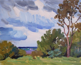 Bewölkte Landschaft Ölgemälde: Impressionistische Plein Air Kunst (9x12 Ungerahmt)