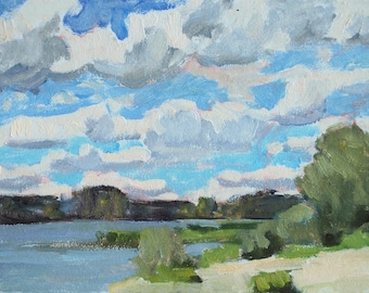 Yeesam Art - Dipinto con numeri per adulti e bambini, con nuvole rosa romantico lago, 30 x 50 cm, tela di lino acrilica, kit fai da te per pittura con numeri, decorazione