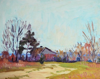Fine Art, Original Ölgemälde Landschaft, Plein Air, Impressionist, Dorf