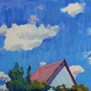 Original handmade landscape oil painting, impressionist, clouds