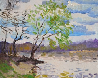 Spring Landscape Oil Painting: Impressionist Plein Air Art (7x8 Unframed)