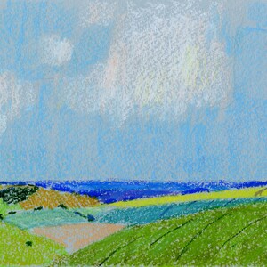 Devil's Dyke w Anglii #I, mała praca, pastel olejny na kolorowym papierze, krajobraz, 6" x 8" bez ramy