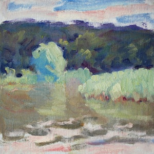 Coudy Day in Park, small original plein air oil painting on canvased panel, 8&quot; x 8&quot; unframed, impressionist artwork
