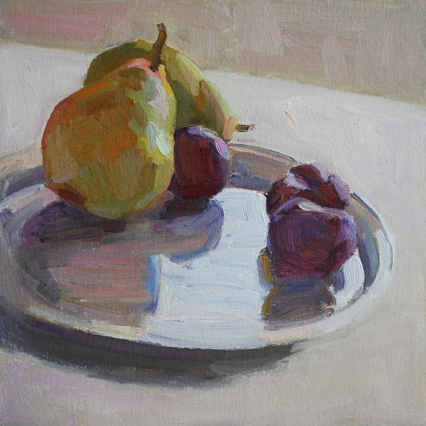 Still life oil painting original, Pears, Small