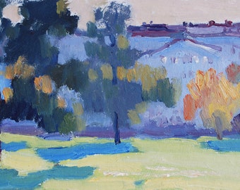 Preston Park Summer Oil Painting: Impressionist Landscape Art, 6x12"