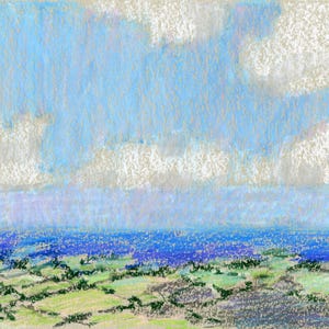 Devil's Dyke w Anglii #II, mała praca, pastel olejny na kolorowym papierze, krajobraz, 6" x 8" bez ramy