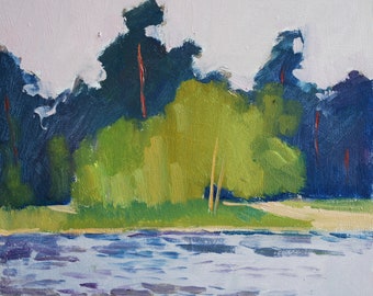 Original Impressionist Oil Painting: Colorist Landscape Art, 7x8 Unframed