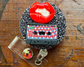 Vintage 80’s Cassette ID Badge Reel, Badge Holder