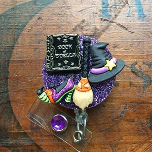 Halloween Witch Hat, Broom & Shoe ID Badge Reel, Badge Holder.