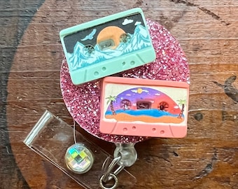 Vintage 80’s Cassette ID Badge Reel, Badge Holder