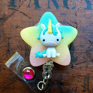Baby Unicorn and Rainbow ID Badge Reel