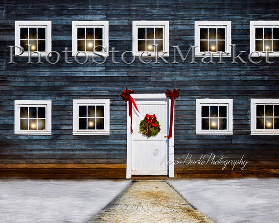 Holiday Backdrop Old Barn House Holiday Lights Digital Etsy