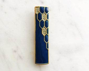 Vintage Blue Enamel & Crystal Brooch