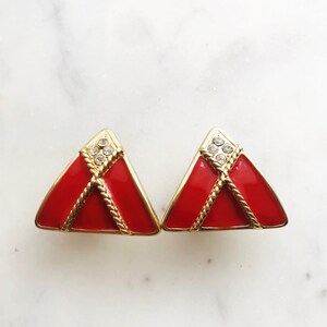 Vintage Gold & Red Enamel and Crystal Earrings