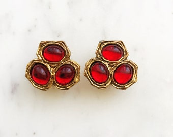 Josephine Vintage Red Glass Cabochon Gold Earrings