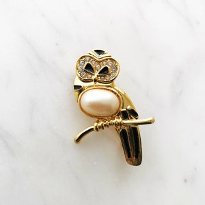 Vintage Crystal Enamel Owl Brooch