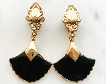 Art Deco Black Enamel Earrings