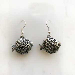 Tibetan Silver Puffer Fish Earrings
