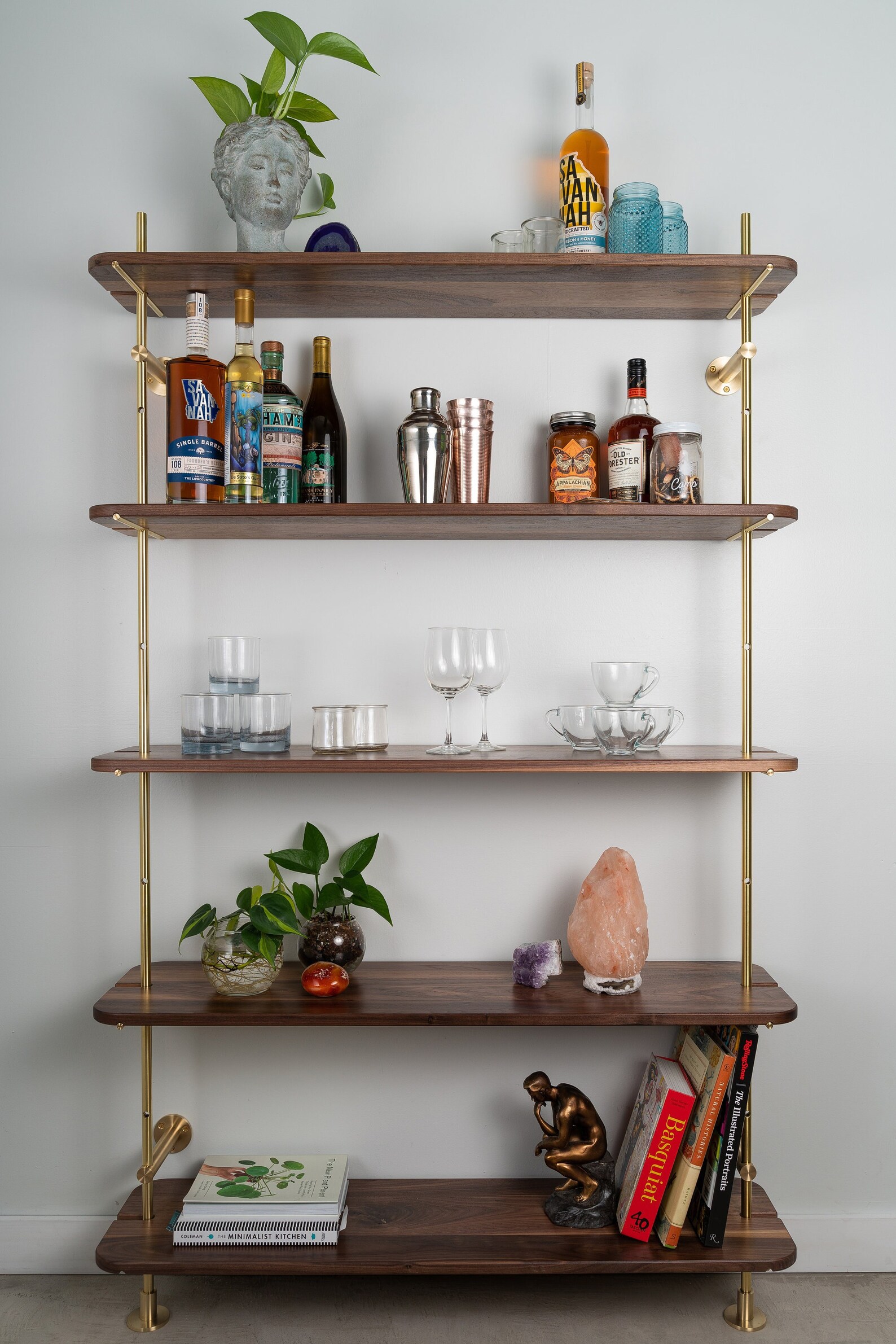 Brass & Walnut Shelving Unit Fully Customizable up to Etsy
