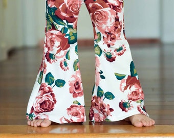 Floral Bell Bottoms, mauve floral bell bottoms, pants, baby bell bottoms, toddler bell bottoms, legging, flare pants, floral pants