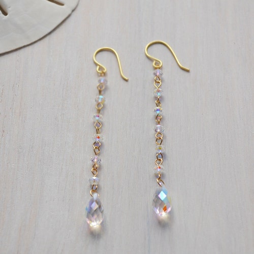Swarovski Crystal Tear Drop Earrings Sterling Silver Long Etsy