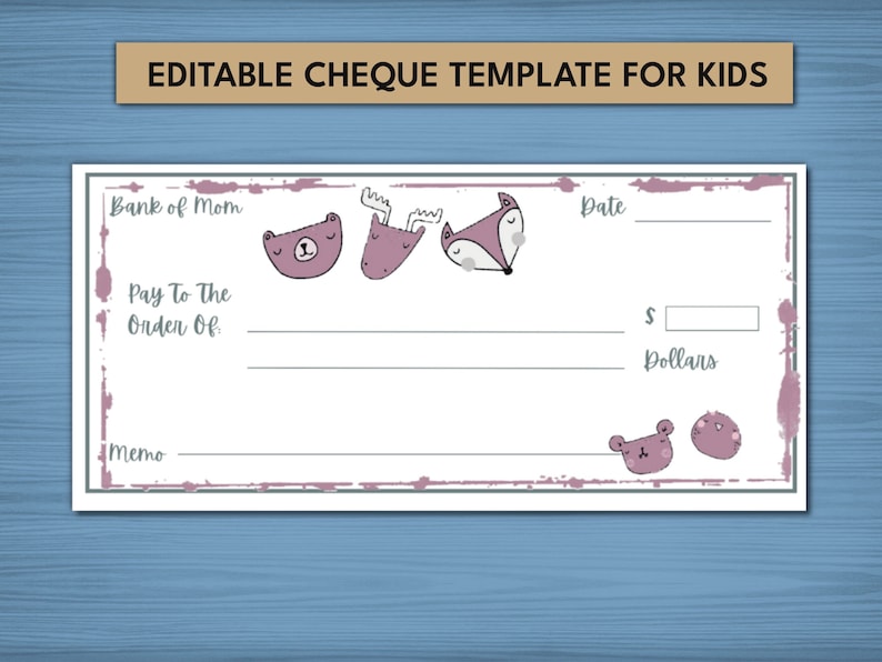 Editable Check Template for Children, Life Skills Activity - Etsy