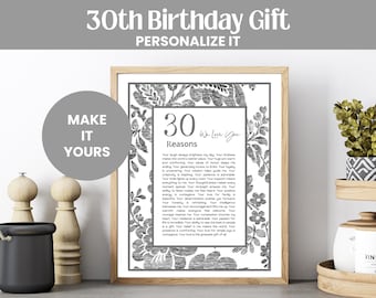 Regalo personalizado para tu 30 cumpleaños: 30 razones por las que te queremos (imprimible)