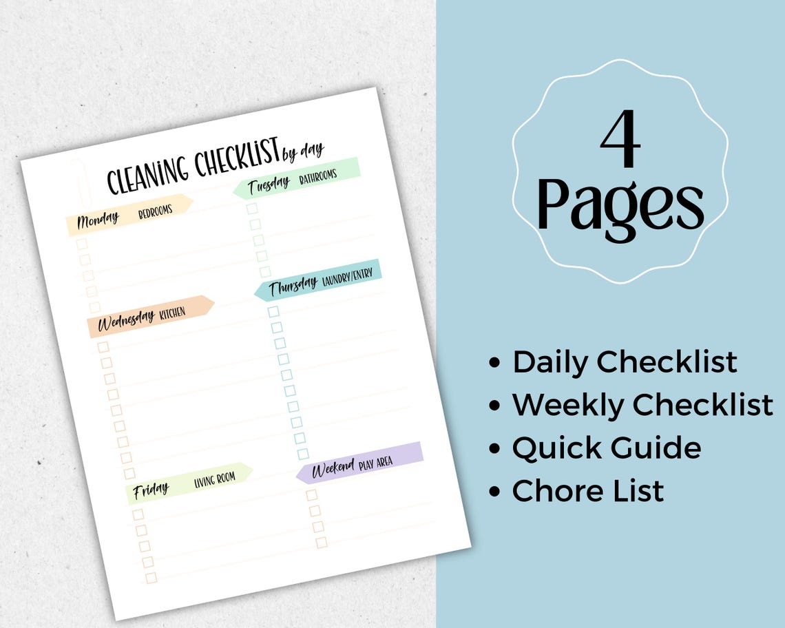 Editable Cleaning Checklist: Chore Breakdown, Daily & Weekly (printable ...