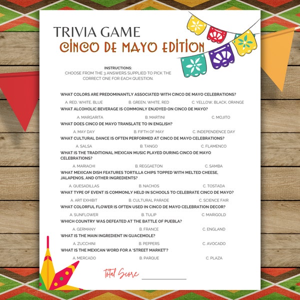 Cinco de Mayo Trivia Game - Festive Activity - Fiesta Trivia