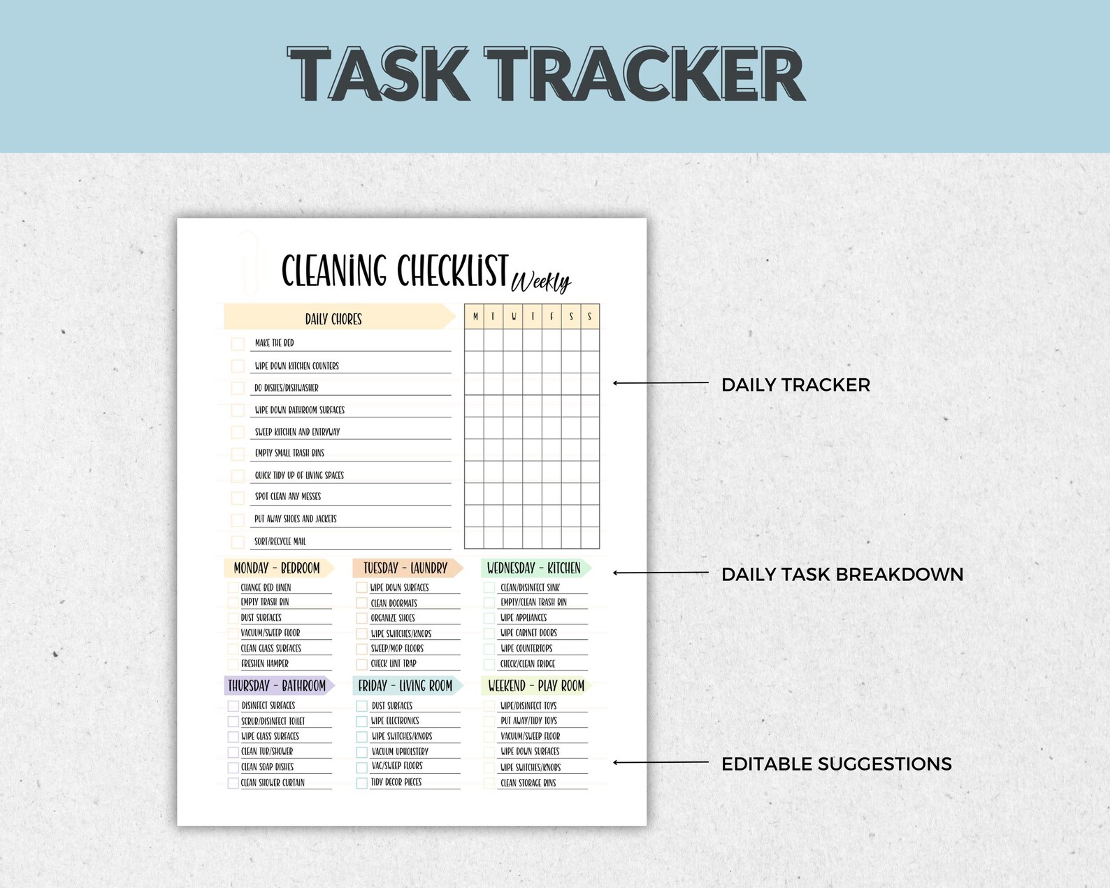 Editable Cleaning Checklist: Chore Breakdown, Daily & Weekly (printable ...