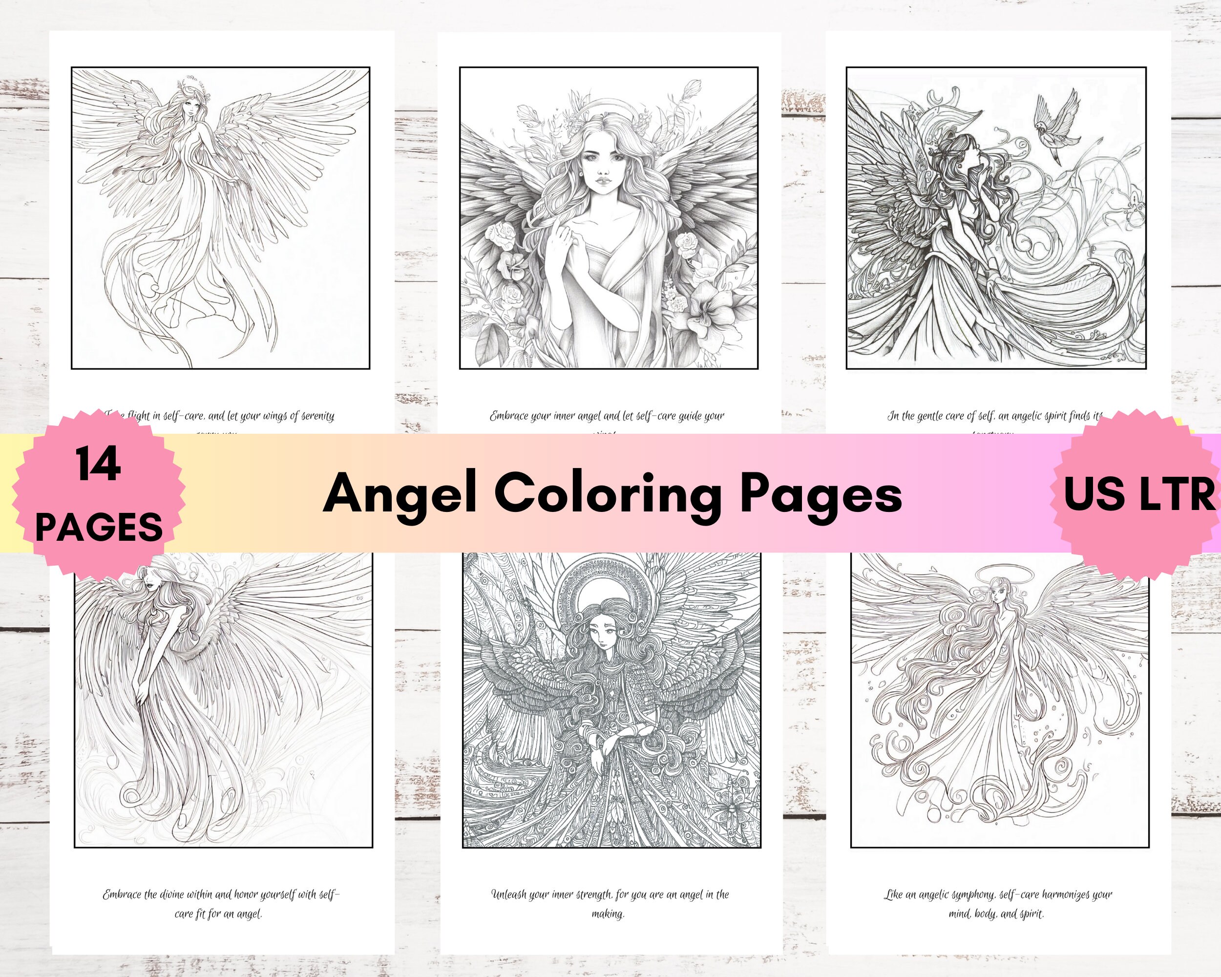 Guardian Angel Coloring Pages for Adults, Coloring Activity - Etsy