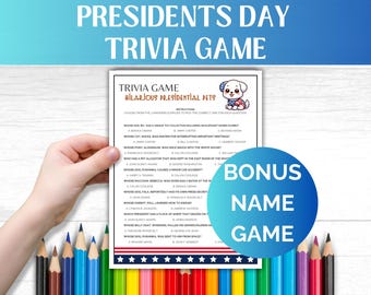 President's Day Trivia Game  | Patriotic Activities for Kids and Adults | Elder Care Activity