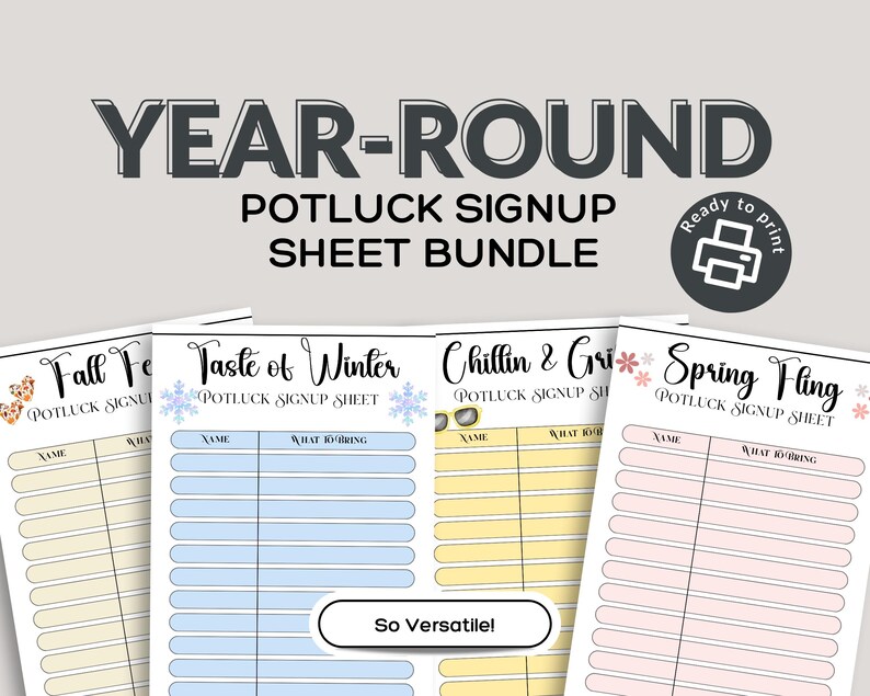 Printable Potluck Signup Sheet | Instant Download Party Planner ...