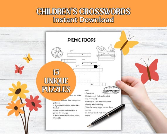Children's Crossword Puzzles for Kids| Summer Activity Pages | Classroom Activity | Family Game Night Fun