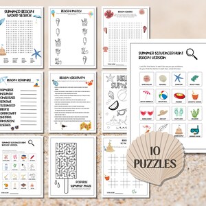 Children&#39;s Activity Pages for Kids, Puzzles for the Beach, Summer Puzzles