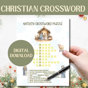 Nativity Crossword Puzzle for Kids | Christian Activity for Game Night | Faith-Based Sunday School Activity for Christmas