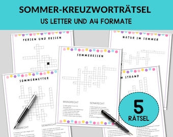 Kreuzworträtsel für Kinder zum Ausdrucken | Sommer-Rätsel | Arbeitsblätter für Schule & Familienabend