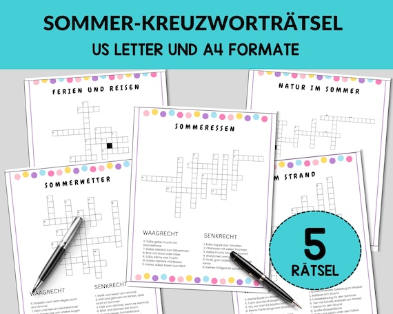Kreuzwortrtsel fr Kinder zum Ausdrucken | Sommer-Rtsel | Arbeitsbltter  fr Schule & Familienabend - Etsy.de