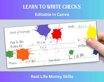 Editable Check Template for Children | Life Skills Activity | Fake Bank Check for Kids | Preschool Pretend Play | Educational Teaching Tool
