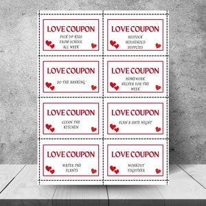 Sweet Love Coupons, Editable and Printable, Valentine&#39;s/Anniversary/Date Night