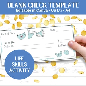 Editable Check Template for Children, Life Skills Activity
