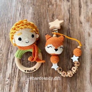 Personalized Little Prince Baby Gift Set - Rattle, Pacifier Holder - Cadeau Bébé Personnalisé Le Petit Prince - Hochet, Attache-tétine image 5