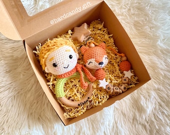 Personalized Little Prince Baby Gift Set - Rattle, Pacifier Holder - Cadeau Bébé Personnalisé Le Petit Prince - Hochet, Attache-tétine