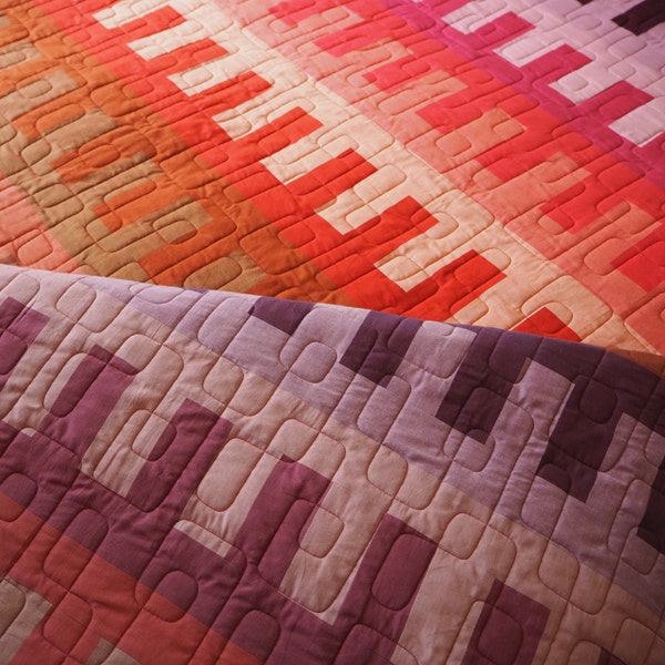 Warp and weft quilt pattern PDF download – easy, beginner-friendly, stripe modern quilt in baby, throw and queen sizes