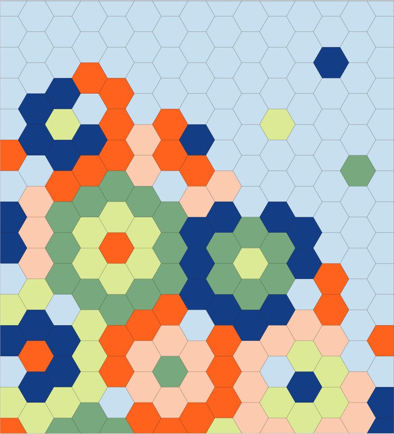 Patrón de colcha hexagonal Sugarbag en PDF en tamaños para cojín, manta y queen. imagen 11