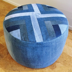 Put Your Feet up Pouffe Pattern PDF Download Denim Patchwork Footstool ...